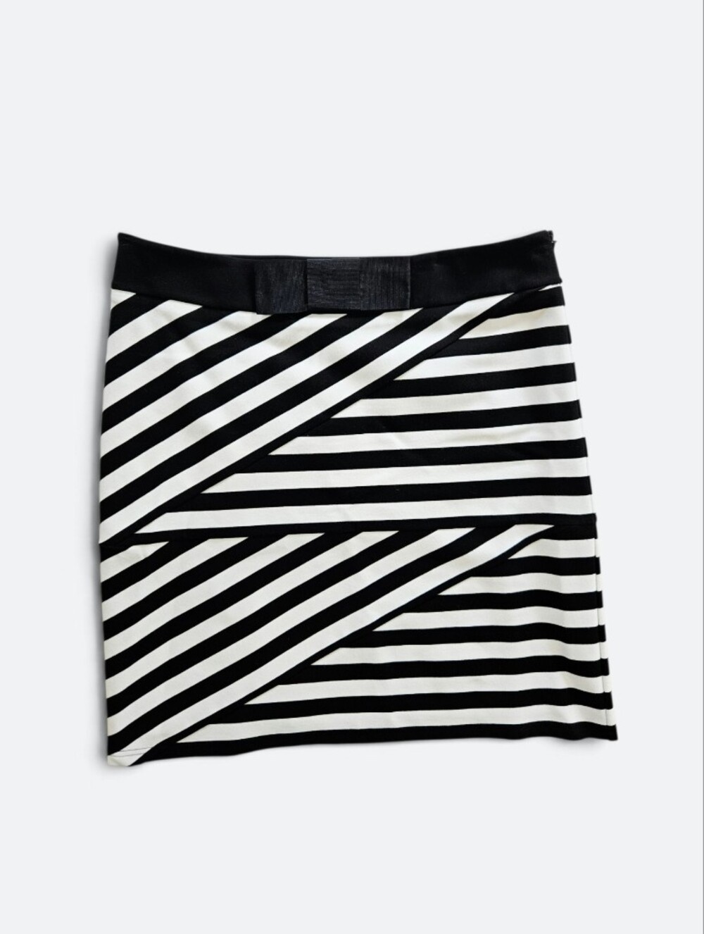 Edward Achour Paris Runway Geometric Black White Striped Bow Detail Skirt 42/10